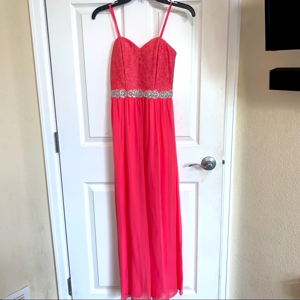 Long Elegant Pink Dress Removable Straps